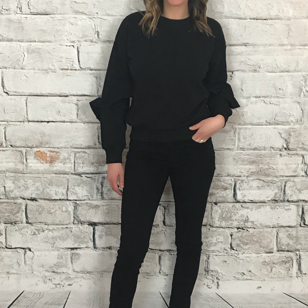Black Ruffle Sleeve Sweatshirt